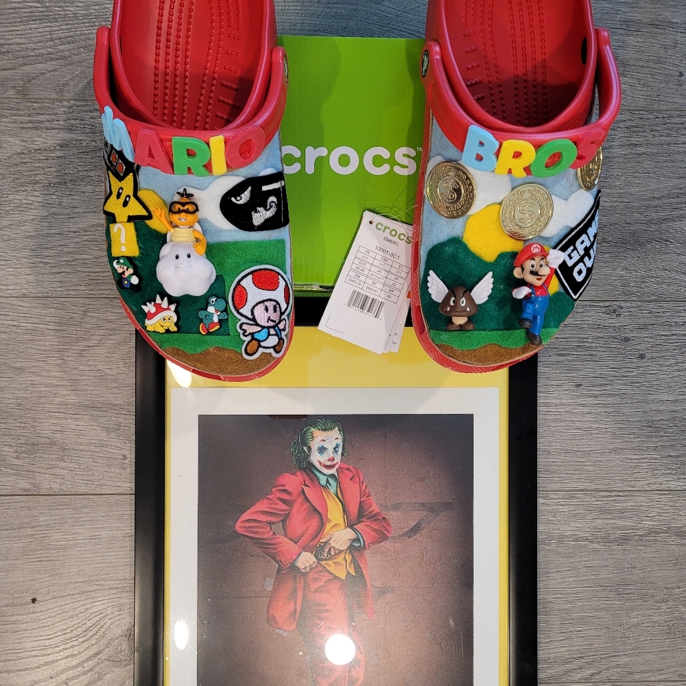 1 of 1 SuperMario Bros 'Mario'Custom Crocs w Free Super Mario Socks!